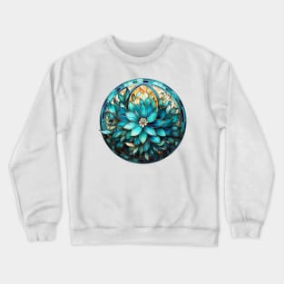 Stained Glass Aqua, Turquoise and Teal  Flower Mandala Crewneck Sweatshirt